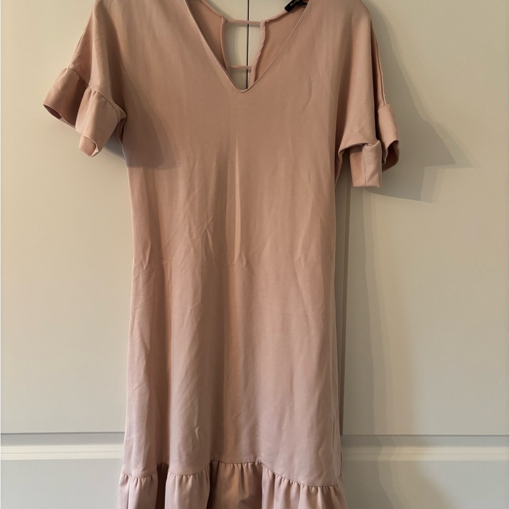 Massimo Dutti Pink Ruffled Sheath Dress with Flutter Sleeves